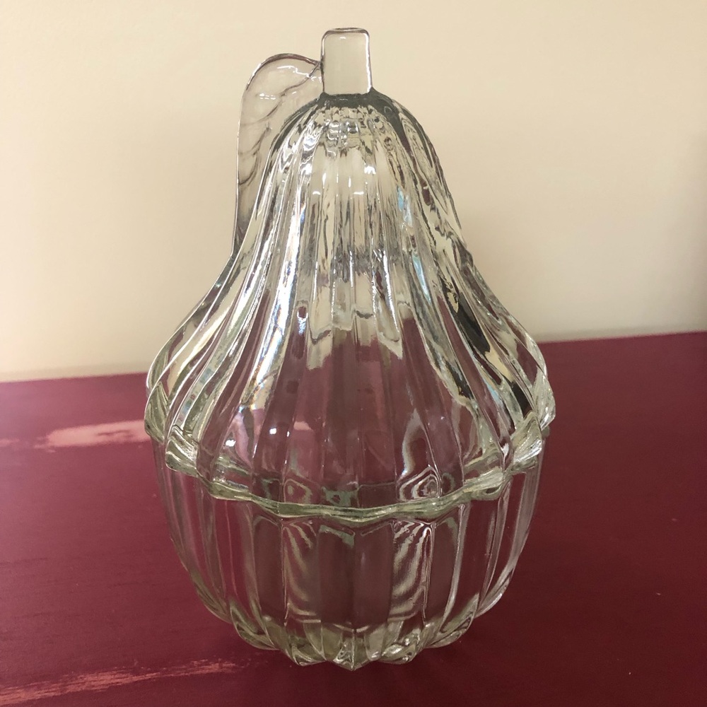 Vintage Clear Ribbed Glass 🍐 Pear-Shaped Dish with Removable Lid